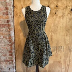 Skies are Blue Blue Denim Olive Green Velvet Cotton Dress Size M